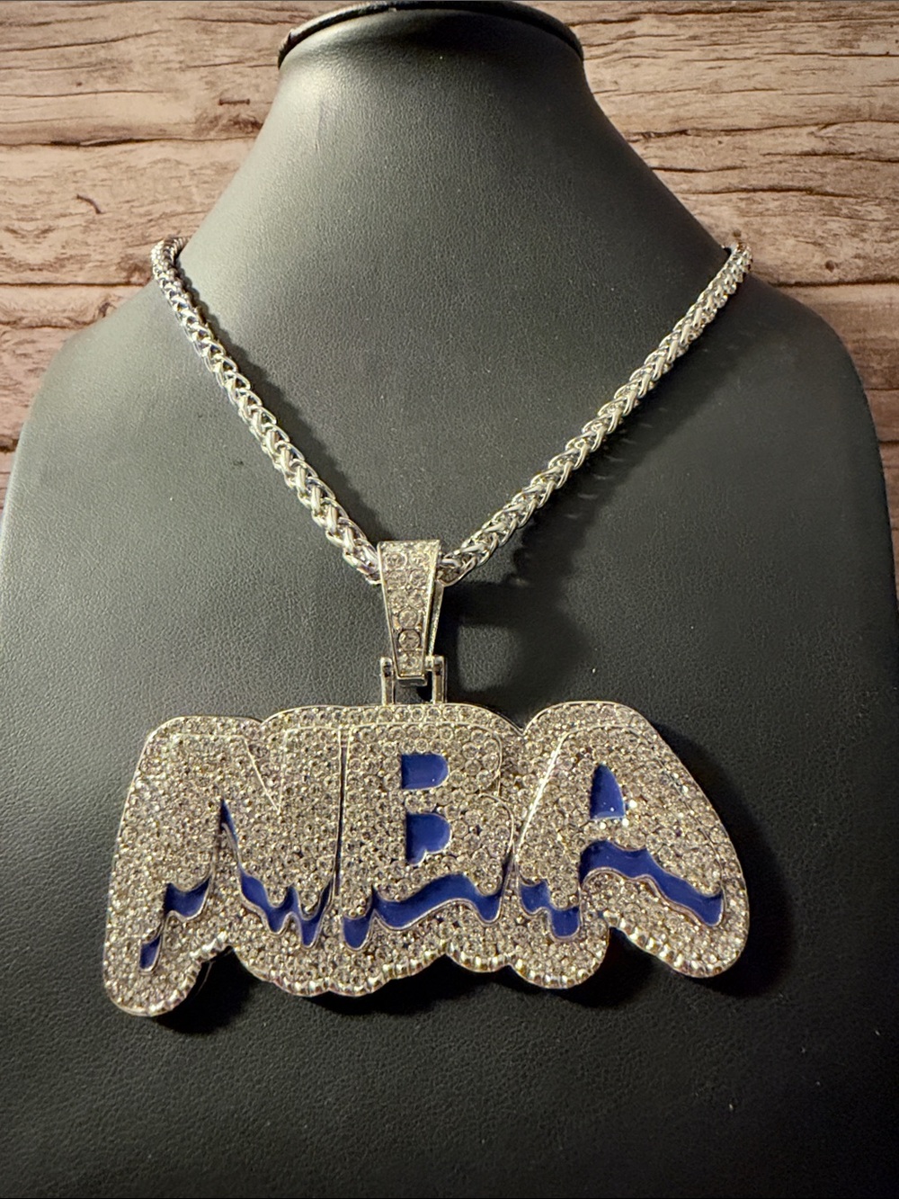 Iced Out Silver Tone Pave NBA Name Pendant & Necklace Stainless Steel - Picture 5 of 11